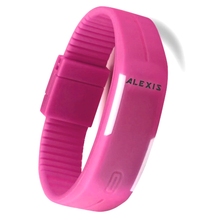 ALEXIS LED  Watches  For Pretty Ladies New Rectangular Magenta Watchcase  Silicone Magenta Color Band Digital Watch DW447I 2024 - buy cheap