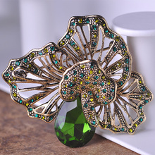 Turkish Jewelry Water Drop Rhinestone Brooch Green Anti Gold-color Flower Brooches Red Women Dress Sweater Corsages Broche 2024 - buy cheap