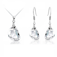 One Set Austrian Crystal 925 Sterling Silver Jewelry Water Drop Pendant Necklaces Lever Back Earrings Woman Accessories 2024 - buy cheap
