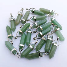 Wholesale 50pcs Natural Green Aventurine Stone Pendants Hexagonal alloy pillar Pendants & necklaces for making Jewelry 2024 - buy cheap