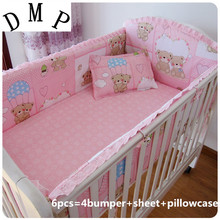 6pcs Pink Bear baby bedding set cottonkit berço crib baby cot sets protetor de berco (4bumpers+sheet+pillow cover) 2024 - buy cheap