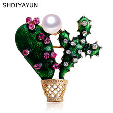 SHDIYAYUN 2019 Factory Direct Sale Enamel Cactus Brooch Natural Freshwater Pearl Brooch Pins for Women Wedding Jewelry Gift 2024 - buy cheap