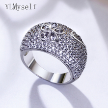 Elegante design de flor anel pavimentar cristal moda feminina acessórios branco e ouro placa jóias na moda anéis 2024 - compre barato