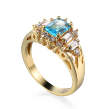 Romantic Trendy Wedding Crystal Accessories Bridal Rings Gold Color Blue Cubic Zirconia Women Ring New 2021 Party Christmas 2024 - buy cheap