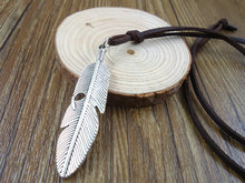 2016 new arrival trendy fashion unique handmade alloy feather pendants men's leather necklaces jewelry for women 2024 - buy cheap