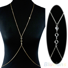 Women  Body  Jewelry Crystal Bikini Cross Body Link Crossover Necklace Belly Waist Slave Chain  1SQ9 2024 - buy cheap