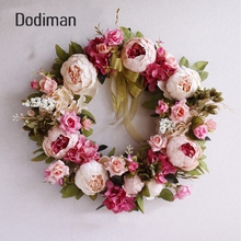 Simulation Peony Wreath European Style Artificial Garland Party Home Door Wall Decoration Fake Flower Photography props 1pc 2024 - buy cheap