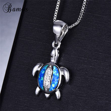 Bamos Silver Color Sea Animal Jewelry White/Blue Fire Opal Turtle Pendant Necklace For Women Long Chain Choker 2024 - buy cheap