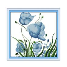 Joy Sunday Counted Cross Stitch 11CT 14CT DMC Cross Stitch Sets Flowers Beautiful Blue Flower DIY Printed Canvas Embroidery Kits 2024 - buy cheap