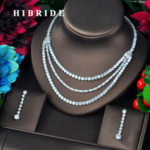 HIBRIDE модный дизайн 3-слойное ожерелье большие Ювелирные наборы для женщин Свадебные аксессуары белый золотой цвет Ювелирные изделия Подарки N-729 2024 - купить недорого