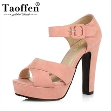 TAOFFEN Size 32-43 Women's High Heel Sandals Peep Toe Ankle Strap Heeled Sandal Platform Shoes Women Party Ladies Footwear 2024 - buy cheap