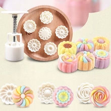 Moon Cake Mould Mold with 6Pcs Stamps Round Flower Pastry Mooncake Hand DIY Tool 2024 - buy cheap