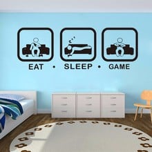 POOMOO Decals Eat Sleep Game Wall Decal Gaming Joystick Playing Sticker Wall Decal Gaming Decor Gamer Ps4 Geek Wall Art Sticker 2024 - buy cheap