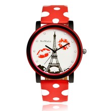 Women Watches Brand WoMaGe Dot Leather Straps Watches Eiffel Tower Dial Make Fashion Hickey Watch Sweety Crystal Wristwatches 2024 - buy cheap