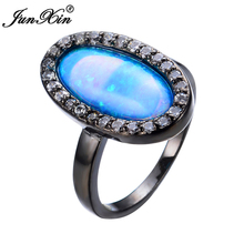 JUNXIN New Fashion Big  Blue Fire Opal Rings For Women Black Gold Filled Party Charm Jewelry Wedding Band Finger Ring 2024 - buy cheap