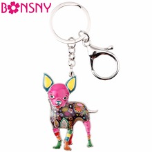 Bonsny Enamel Alloy Cute Chihuahuas Dog Key Chain Keychains Ring Gift For Women Girls Bag Car Pendant Fashion Animal Jewelry New 2024 - buy cheap