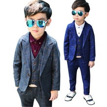 Trajes formales para niños, trajes formales para bodas, estilo inglés, traje de fiesta para niño, traje Formal de 3 uds, Blazer + Pantalones + Chaleco de 2 a 10 años, 2018 2024 - compra barato