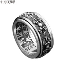 Кольцо ручной работы из серебра 925 пробы в стиле тибетского дорье, Винтажное кольцо из тайского серебра, кольцо со знаком, кольцо-спиннинг на удачу 2024 - купить недорого