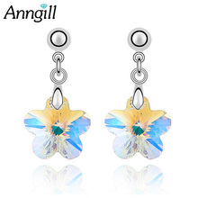 Annbrang-pendientes de tuerca elegantes para mujer, con cristales de Swarovski, flor de ciruela, Vintage, joyería de marca de moda 2024 - compra barato