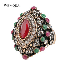 Wbmqda Ethnic Style Vintage Rings For Women Retro Crystal Flowers Red Resin Ancient Gold Color Finger Ring Turkey Jewelry 2024 - buy cheap