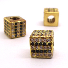 7mm micro pave zircão cz europeu amuletos banhados a ouro grande buraco tubo quadrado espaçador contas diy achados pulseira fazer 2024 - compre barato