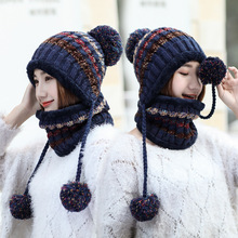 oZyc Winter Warm Women Knitted Hat Scarf Two Pieces Set Fashion Wool Thickening Hat Collars Female Warm Hat Scarf Set Snow Caps 2024 - buy cheap