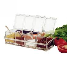 4 Piece Clear Seasoning Rack Spice Pots Acrylic Seasoning Box Storage Container Condiment Jars Cruet with Cover and Spoon 2024 - buy cheap