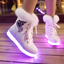 2021 Fleece Snow Boots Women UBS LED Light Shoes Casual Rabbit Hair Ankle Boots Shoes Winter Boots Warm Ladies Flat Shoes Mujer 2024 - buy cheap