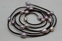 Recién llegado, joyería de perlas de cuero marrón oscuro, collar de perlas púrpura de agua dulce Natural 10x12mm 48 pulgadas 2024 - compra barato
