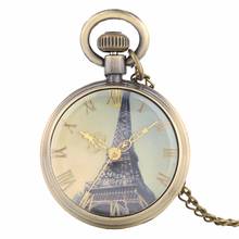 Kid Gift Pocket Watch Eiffel Tower Theme Dial Open Face Pendant Chain Necklace Quartz Watches Hand Women Clock Reloj 2024 - buy cheap