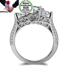 OMHXZJ Wholesale European Fashion Woman Man Party Wedding Gift Silver White Round AAA Zircon 925 Sterling Silver Ring RR111 2024 - buy cheap