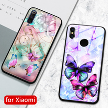 For Xiaomi mi 8 lite case glass back cover floral butterfly mix 2 case for Xiaomi mi 8 8se lite explorer mi 9 9se mix 2 2s 3 CC9 2024 - buy cheap