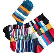 5 pares meias masculinas primavera & outono moda listrado arco-íris algodão meias de negócios masculino para negócios 2024 - compre barato