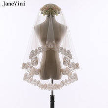 JaneVini corto una capa velo de novia marfil encaje apliques borde codo longitud velo suave tul boda accesorios Bruiloft Sluier 2024 - compra barato