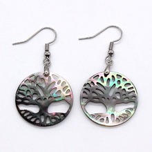 100-Unique 1 Pair Silver Plated Black Abalone Shell Tree of Life Dangle Earrings Elegant Women's Earring 2024 - buy cheap