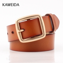 KAWEIDA-Cinturón de piel de vaca con hebilla cuadrada para mujer, cinturón femenino de piel de vaca, sencillo y sólido, informal 2024 - compra barato