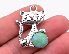 Colgante de gato para collar, joyería chapada en plata antigua, sonrisa, 33x25mm, 5 uds., Accessories-E1-10 2024 - compra barato