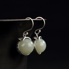 Earings Fashion Jewelry Pure Silver, Antique, Mosaic, Natural, Hetian Jade, Leaves, Beads, Ladies, High-end Earrings Wholesale. 2024 - buy cheap