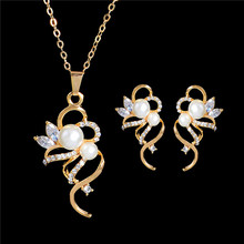 SHUANGR Simulated Pearl Jewelry Set For Women Austrian Crystal Gold Color Chain Long Pendant Necklace Drop Earrings bijoux femme 2024 - buy cheap
