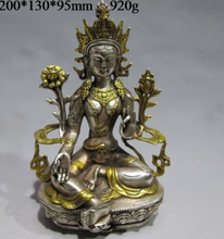 Винтажная тибетская Серебряная медная позолоченная тибетская буддийская статуя-зеленый Тара Будда 2024 - купить недорого