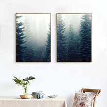 Forest Trees Fog Nordic Wall Art Canvas Green Posters and Prints Landscape Canvas Painting Picture for Living Room 2024 - buy cheap