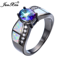 Rainbow Oval Female Opal Ring Black Gold Filled Jewelry Natural Stone Party/Engagement/Wedding Rings For Men And Women 2024 - buy cheap