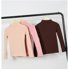 Camiseta de punto de lana para mujer, camisa de manga larga con cuello alto, rosa, blanco, Tumblr, suave, con respaldo, Simple, 2021 2024 - compra barato