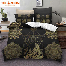 Juego de ropa de cama geométrica con estampado de Buda, funda de edredón con funda de almohada, juego de funda nórdica individual/doble/Queen/King, decoración del hogar y dormitorio 2024 - compra barato