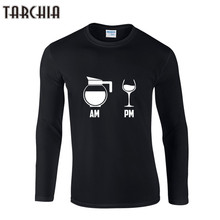 Мужская хлопковая футболка TARCHIA, Повседневная футболка оверсайз с длинным рукавом и круглым вырезом, с принтом AM PM, весна-осень 2022 2024 - купить недорого