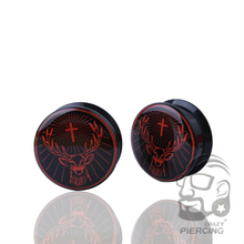 Cross and Deer Pattern Acrylic Ear Plug Tunnels Screw Back Ear Gauge Expander Ear Stretcher Body Piercing Jewelry 2024 - buy cheap