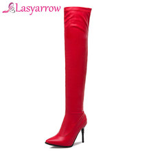 Lasyarrow-botas altas na coxa, sexy, tamanho grande, preto, vermelho, sobre o joelho, salto alto, mulheres, inverno 2018, botas longas femininas, f203 2024 - compre barato