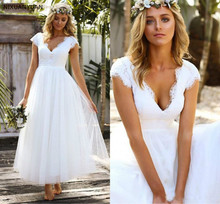 Cap Sleeve Bohemian V Neck Wedding Dresses 2020 Plus Size A-Line Lace Tulle Beach Bride Dress Vestido De Noiva 2024 - buy cheap