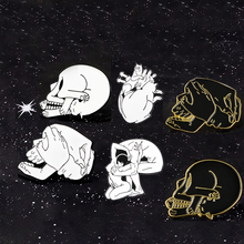 New Greative Skull ! Cat Fish Hand Love Couple Skeleton Jewelry Dark Punk Brooches Badges Unisex Goth Enamel Pins 2024 - buy cheap