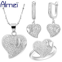 Ювелирные изделия Almei, серебряные ювелирные наборы, ожерелье, свадьба для невесты, серьги, сердце, кольцо, бижутерия, модная женская бижутерия T128 2024 - купить недорого